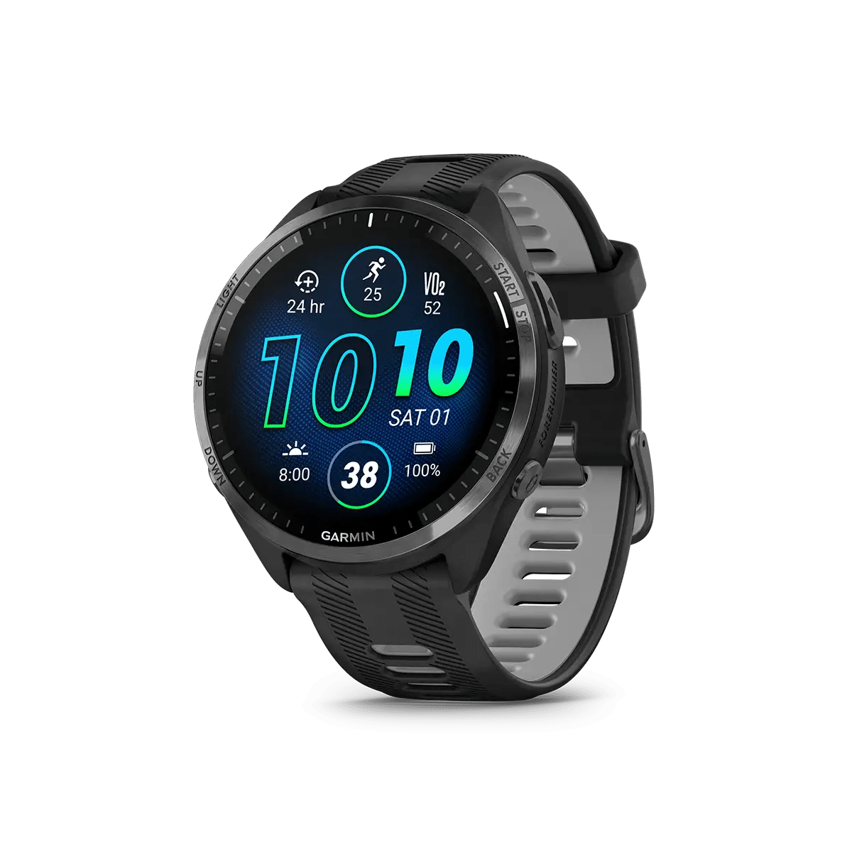 Garmin Forerunner 965 - Carbon Gray DLC Titanium Bezel with Black Case and Black/Powder Gray Silicone Band